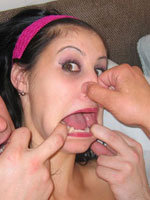 Fishhooked Jewish Bitch Gets Her Mouth Stretched Out By Two Guys Before Taking A Double Cum Facial
