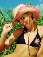 Sexy Teen Cowgirl Megan Powers Works Her Tight Teenage Body In A Pink Cowboy Hat And Black Bikini